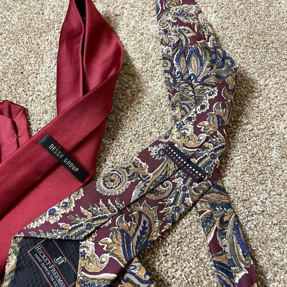 Hickey Freeman Tie and other brands lot of 4 various brands wine/purple/khaki - Picture 5 of 6